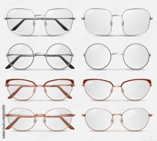 Visionary Variety: A collection of various eyeglasses designs showcases a spectrum of styles, from classic to contemporary, each meticulously crafted to enhance vision and express individuality. 