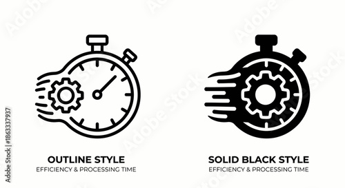Outline and solid stopwatch with gear icon representing efficiency and processing time