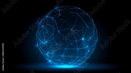 Abstract glowing sphere with connecting lines on a black background