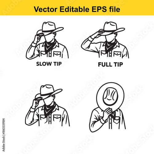 Illustrations of cowboy hat tips