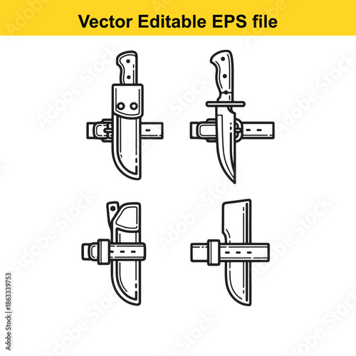 Set of four knives in sheaths
