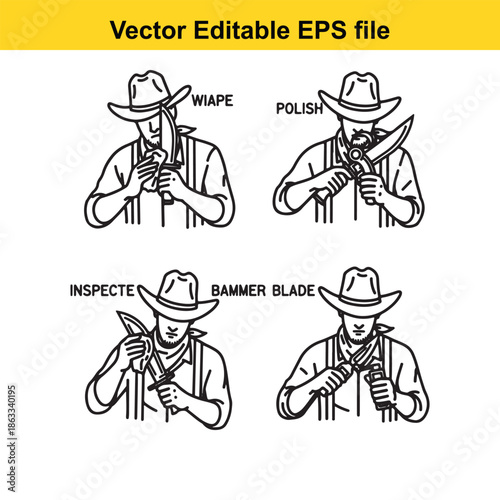 Cowboy maintaining his tools