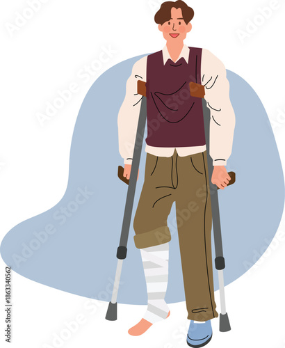 Man with Leg Injury Using Crutches for Recovery