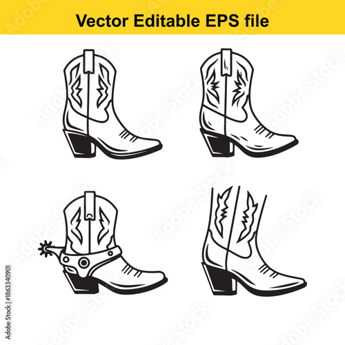 Set of four cowboy boots illustrations