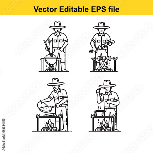 Cowboy cooking over campfire