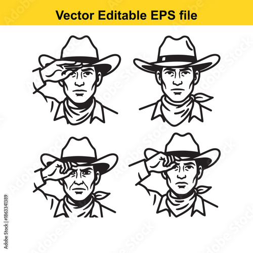 Cowboy saluting in various poses