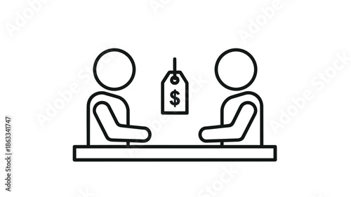 Negotiation table with a briefcase containing money representing a business deal or transaction