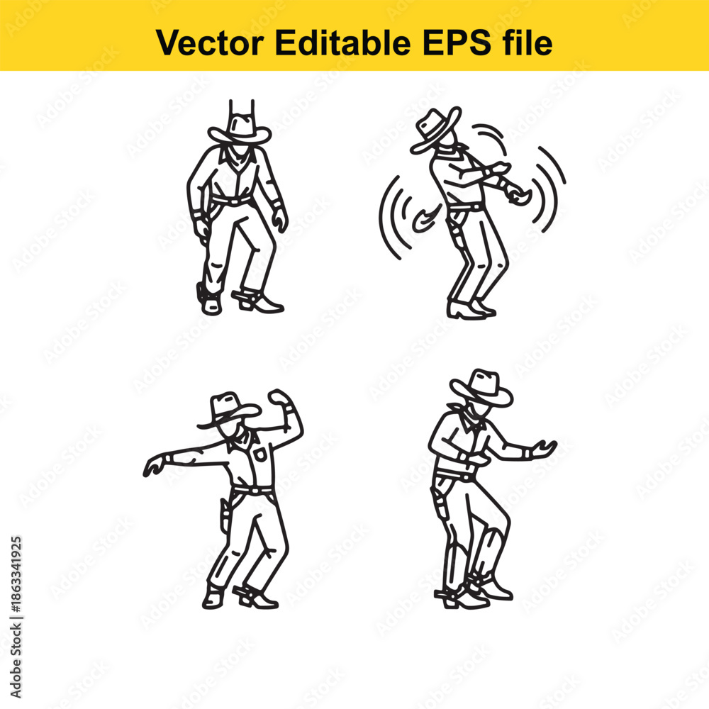 Fototapeta premium Four cowboy dancing poses