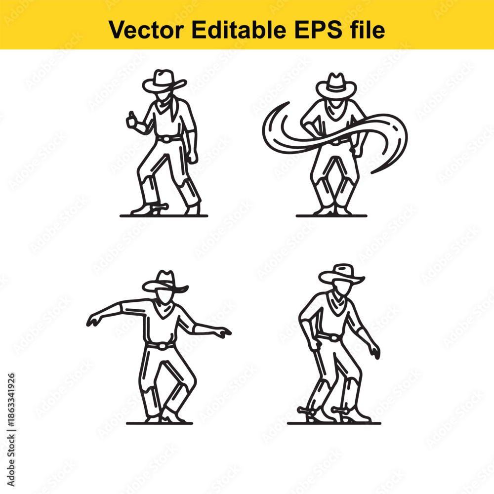 Fototapeta premium Four cowboy illustrations