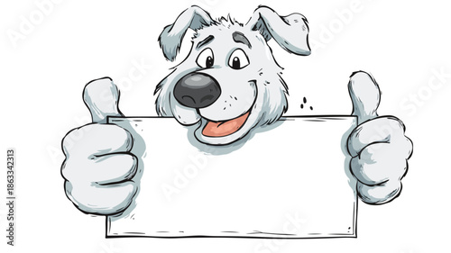 Adorable Cartoon Dog Holding Blank Sign with Thumbs Up Gesture Vector Illustration