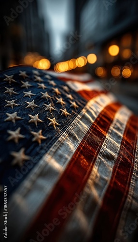 Close-up of American flag waving in the wind