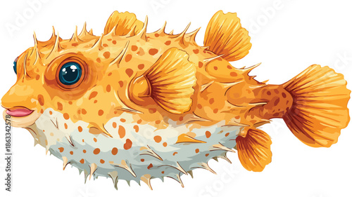 Adorable Puffer Fish Cartoon on White Background - Vector Illustration