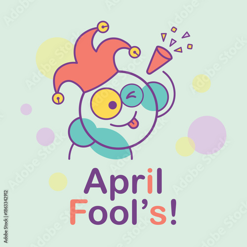 April Fool’s Day Cartoon Clown Face Celebration Vector Illustration