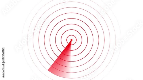 Red Radar Sweep on White Background with Concentric Circles