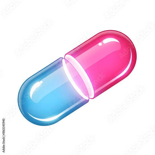 Glossy Blue and Pink Capsule Pill Icon Isolated on White