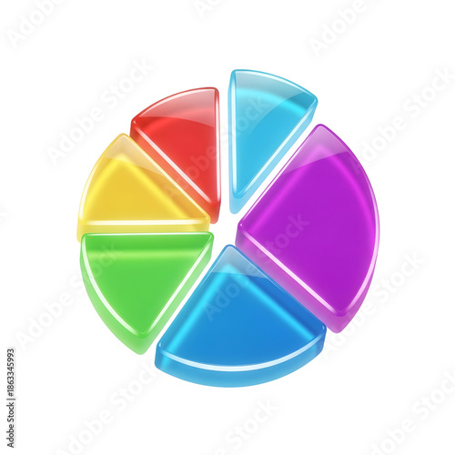 Glossy Colorful Pie Chart 3D Render on White Background