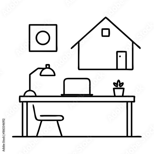 home workspace outline vector illustration on wh