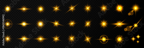 Lens Flare, light glow effect. sun or realistic shining star with backlight effect.
bokeh glitter and sparkles or sparkles on transparent background.
