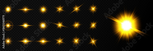 Lens Flare, light glow effect. sun or realistic shining star with backlight effect.
bokeh glitter and sparkles or sparkles on transparent background.
