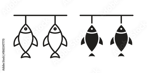 Dried fish icons concept. Vector Line Icon Design. Simple flat style