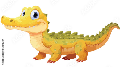 Adorable Baby Crocodile Cartoon Vector with Outline on White Background