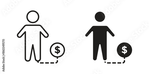 Man with debt icons concept. Vector Line Icon Design. Simple flat style