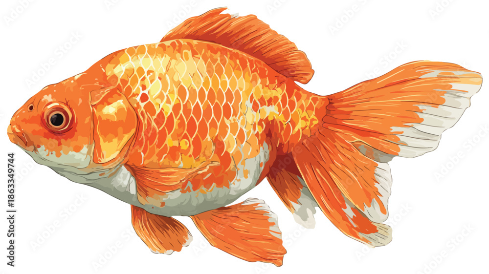 Fototapeta premium Cute Cartoon Goldfish on White Background Vector Illustration