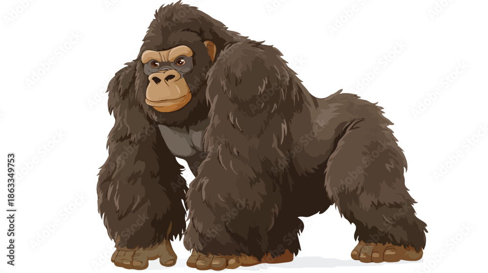 Fototapeta premium Playful Cartoon Gorilla on White Background with Outline Isolated Vector Illustration