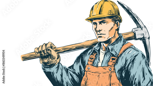 Professional Construction Worker Using Mattock Tool for Landscaping Work