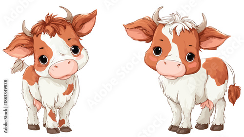 Adorable Cartoon Baby Cow - Vector Illustration on White Background