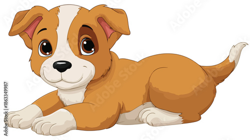 Adorable Baby Dog Cartoon on White Background - Vector Illustration