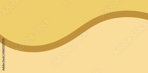 Abstract flowing wave line vector background illustration. A simple and clean yellow background with a single organic flowing brown line.