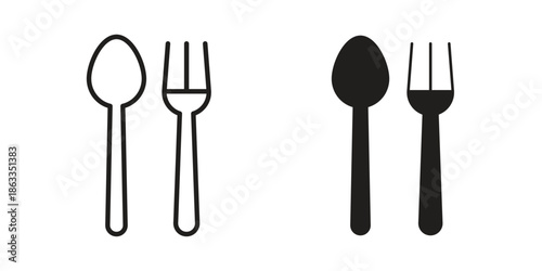 Spoon and Fork icons concept. Vector Line Icon Design. Simple flat style