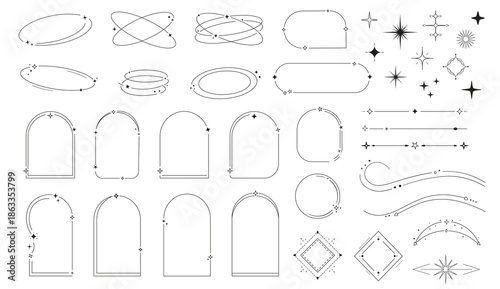 Tableau sur toile Minimal decorative frames and dividers set with vintage sparkle elements hand dr