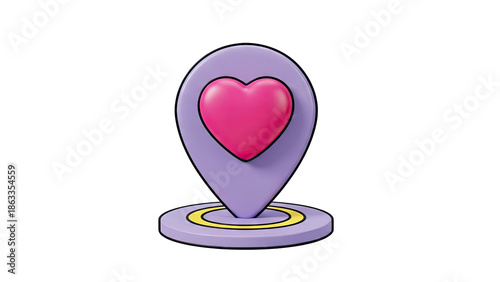 3D Location Pin with Heart Icon