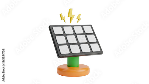3D Solar Panel with Lightning Bolts Icon