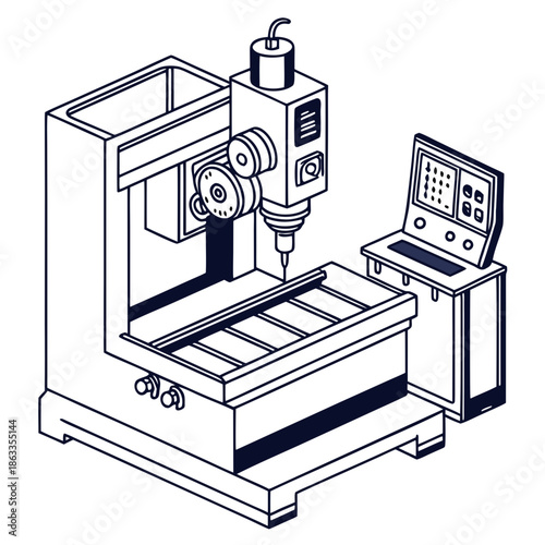 CNC milling machine with control panel and digital display