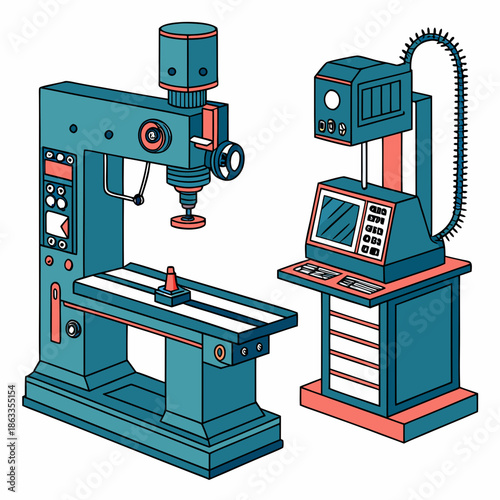 Industrial machinery with drill press and computer controlled machine tools