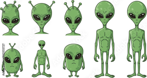 vector set of green aliens vector drawing
