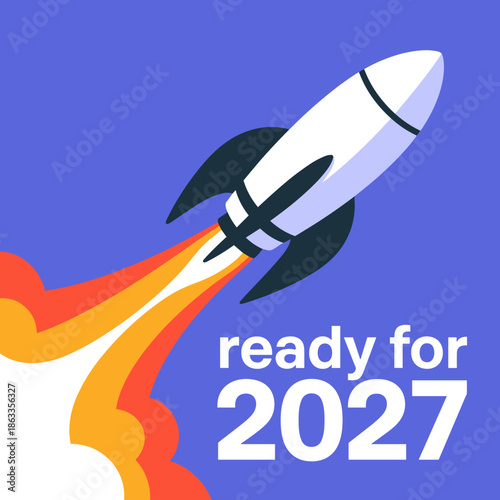 Minimalist rocket launch above 2027 text – Perfect for digital marketing, business success stories, or vision board content.