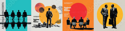 Business and Finance Vector Illustrations: boardroom meetings, executives, coins, charts and urban corporate scenes. Ideal for presentations, reports, websites, and marketing materials.
