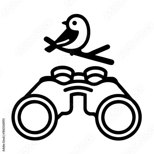 Minimalist vector file of a bird with binoculars, perfect as a laser template. AI generated.