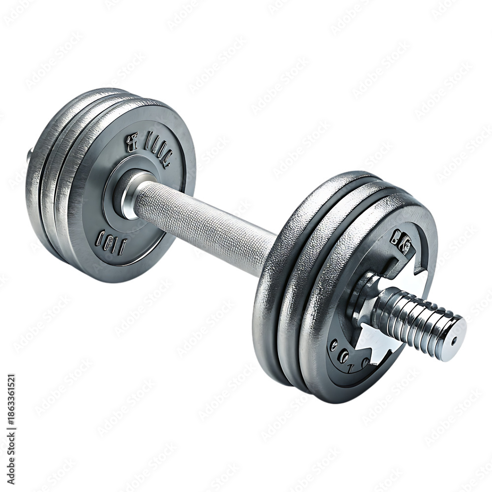 Naklejka premium Closeup of a dumbbell with weight plates on a transparent background for fitness and exercise