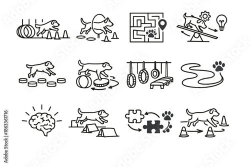Thinking movement pet challenge stimulation icons agility icon vector solving work coordination