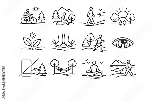 Outdoor habit calm detox icon vector activity exposure walk fresh icons screen