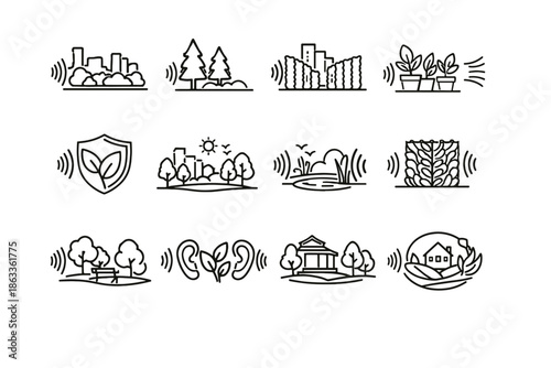 Calm sound relief nature icon vector park reduction urban noise absorption