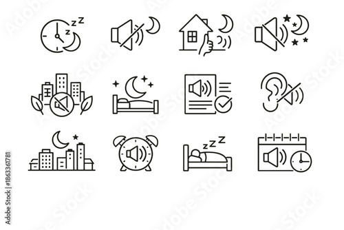 Noise vector discipline icon quiet calm protection hours rest urban schedule