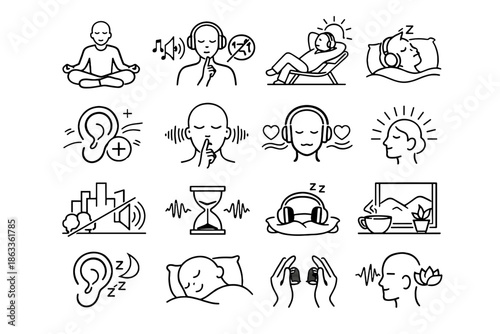 Silence break recovery rest urban reduction noise icon fatigue sound vector calm