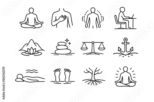Step posture vector balance physical steady grounding icon silent somatic icons body