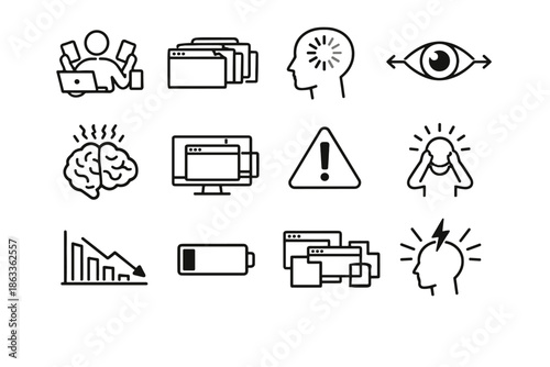 Icons early drop burnout overload icon focus digital attention overwhelm tabs vector